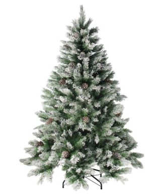 7' Flocked Angel Pine With Pine Cones Artificial Christmas Tree, Unlit