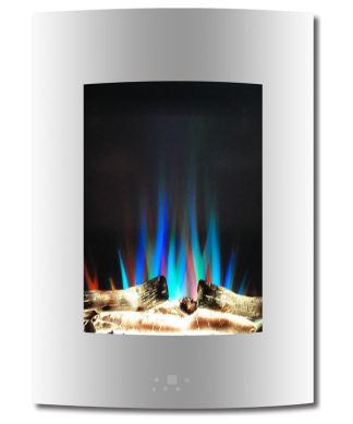 19.5" Vertical Color Changing Wall Mount Fireplace with Logs, White