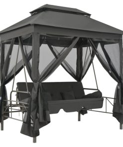 vidaXL Outdoor Swing Bench w/ Canopy Anthracite Steel Garden Porch Swing Chair