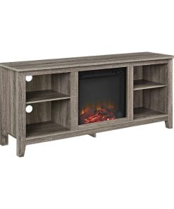 Walker Edison 58" Driftwood Tv Stand With Fireplace Insert
