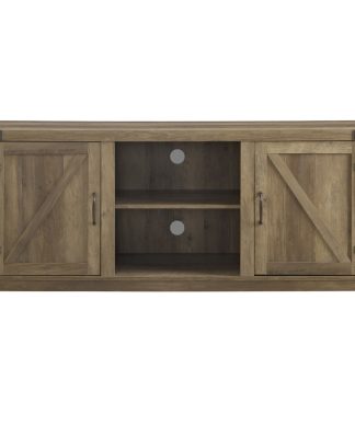 58" Barn Door TV Stand With Side Doors, Rustic Oak