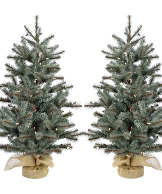 4.8' Heritage Pine Artificial Tree, White Lights, Set of 2