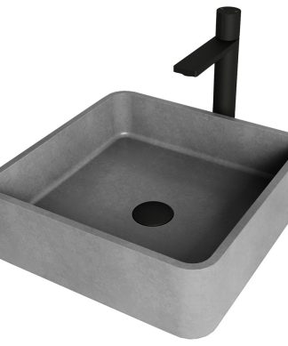 VIGO Concreto Stone Square Vessel Bathroom Sink with Vessel Faucet