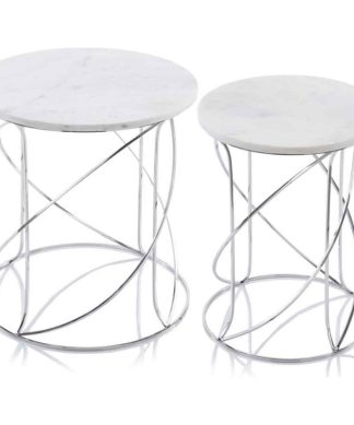 18"x18"x20.5" Buffed White Nested Marble Tables 2-Piece Set