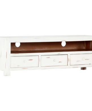 vidaXL Solid Acacia Wood TV Cabinet Sturdy White 47.2" TV Drawer Stand Unit