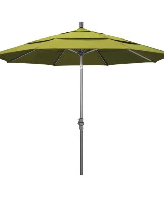11' Grey Collar Tilt Crank Lift Aluminum Umbrella, Olefin, Kiwi