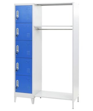 vidaXL Locker Cabinet with Coat Rack Blue and Gray Metal Storage Organizer