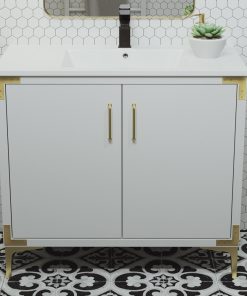 Voltaire 36" Single, Bathroom Vanity, White With Gold Hardware