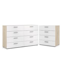2PC Set with 1 Double Dresser and 1 Chest in Oak and White Gloss