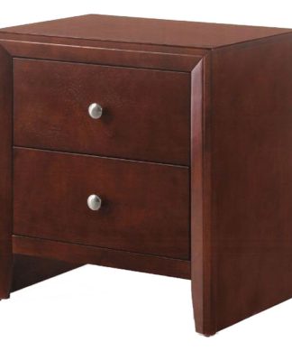 2 Drawers Nightstand, Brown Cherry