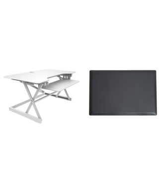 40" Large Adjustable Standing Desk Converter/Anti Fatigue Mat Bundle - White