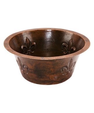 16" Round Copper Bar Sink With Fleur De Lis Design