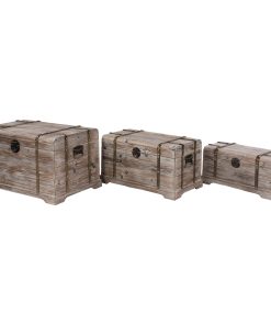 Whitewashed Fir Wood Trunks With Metal Rosette Latches and Bail Handles