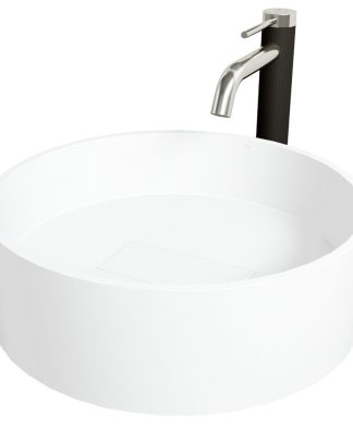 VIGO Bryant Round MatteStone Vessel Bathroom Sink With Vessel Faucet
