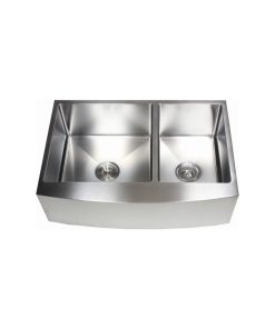 33" Curved Front Farm Apron 60/40 Double Bowl Kitchen Sink with