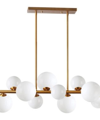 10-Light Horizontal Pendant Vintage Bronze With Painted White Glass