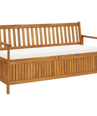 vidaXL Solid Acacia Wood Storage Bench with Cushion 58.2" Home Armchair Sofa