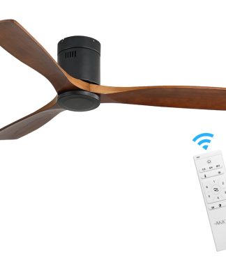 52" Solid Wood Ceiling Fan and Remote Control Reversible Blades, Matte Blck