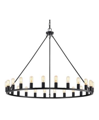 24-light Wagon Wheel Chandelier, 48", Matte Black