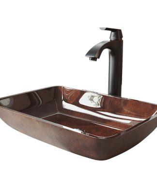 VIGO 18" Russet Glass Vessel Bathroom Sink Set With Linus Vessel Faucet