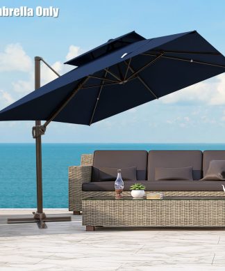 10 FT Double Top Square Offset Umbrella Outdoor Hanging Cantilever Umbrella, Nav