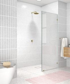 78"x32.5" Frameless Shower Door Single Fixed Panel, Satin Brass