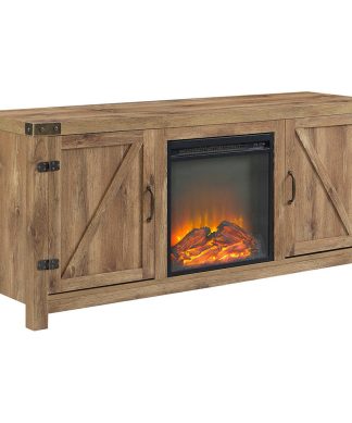 58" Farmhouse TV Stand with Barn Doors and Electric Fireplace, Barnwood