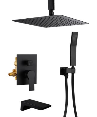Wellfor Shower System, Ceiling Rain Shower Head With Handheld Combo Set