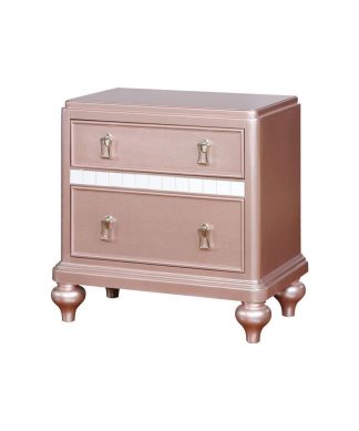 2 Drawers Wooden Nightstand With Mirror Trim, Rose Gold