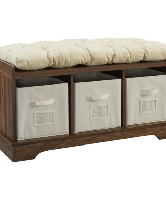 42" Modern Farmhouse Entryway Storage Bench, Dark Walnut