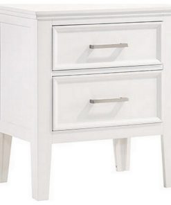 2 Drawer Wooden Nightstand with Chamfered Legs and Molded Details, White