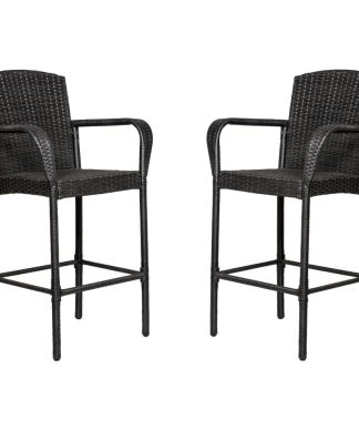 WestinTrends 47" All Weather Outdoor Patio Wicker Barstool (Set of 2), Black