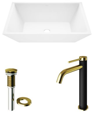 VIGO Vinca MatteStone?Vessel Bathroom Sink and Lexington cFiber Faucet
