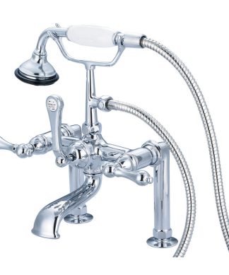 Vintage 7" Spread Deck Mount Tub Faucet w/6" Risers & Handshower, Lever handles