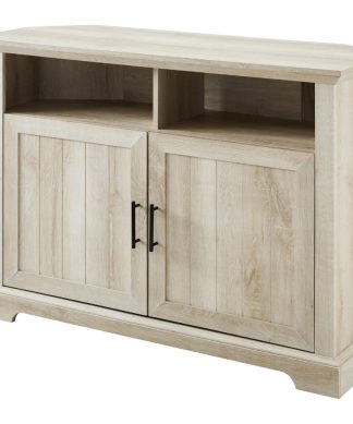 44" Grooved Door Corner TV Console, White Oak