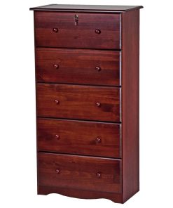100% Solid Wood 5-Super Jumbo Drawer Chest With Lock, Mahogany