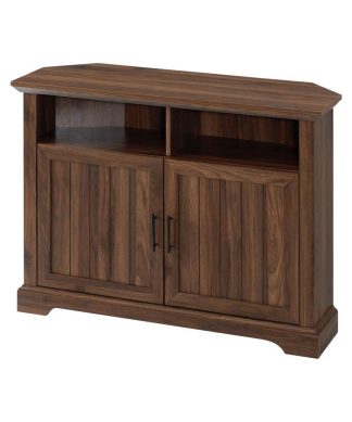 44" Grooved Door Corner TV Console - Dark Walnut