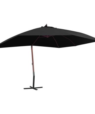 vidaXL Hanging Parasol with Wooden Pole Black Outdoor Umbrella Garden Parasol