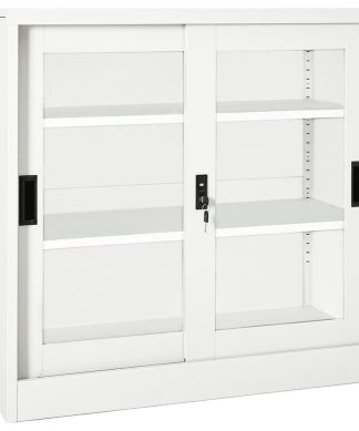 vidaXL Sliding Door Cabinet White 35.4" Steel Storage Side Cabinet Furniture
