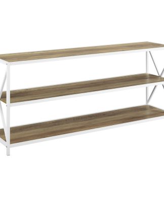 60" Industrial Bookcase, Rustic Oak, White Metal