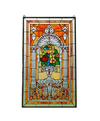 20.5" x 34.75" Flower in vase Tiffany Style stained glass Jeweled window panel