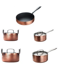 9 Pieces Tri-Ply Bonded Copper Cookware Set Stainless Steel Interior