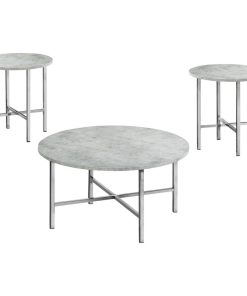 3-Piece Table Set, Gray Cement, Chrome Metal