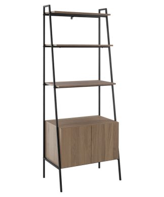 72" Urban Industrial Metal and Wood Ladder Storage With Cabinet, Mocha