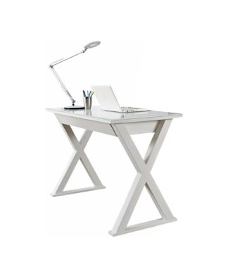48" Black Glass Computer Desk, White