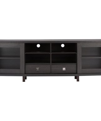 Walda Dark Brown Wood TV Cabinet With 2 Sliding Doors and 2 Drawers, 70"