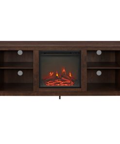 58 Wood TV Stand Console With Fireplace, Brown