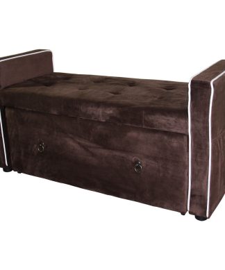22" Brown Suede Shoe Storage Bench