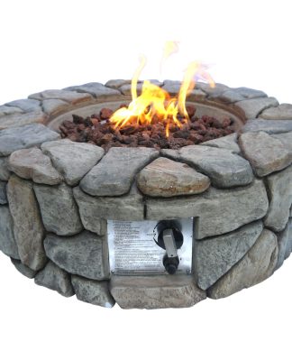 28" Outdoor Round Stone Gas Fire Pit Firepit