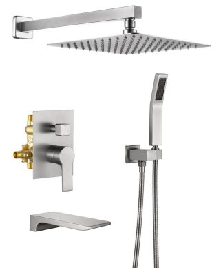 Wellfor Rain Shower System, 10" Waterfall Shower Head With Handheld Combo Set, B